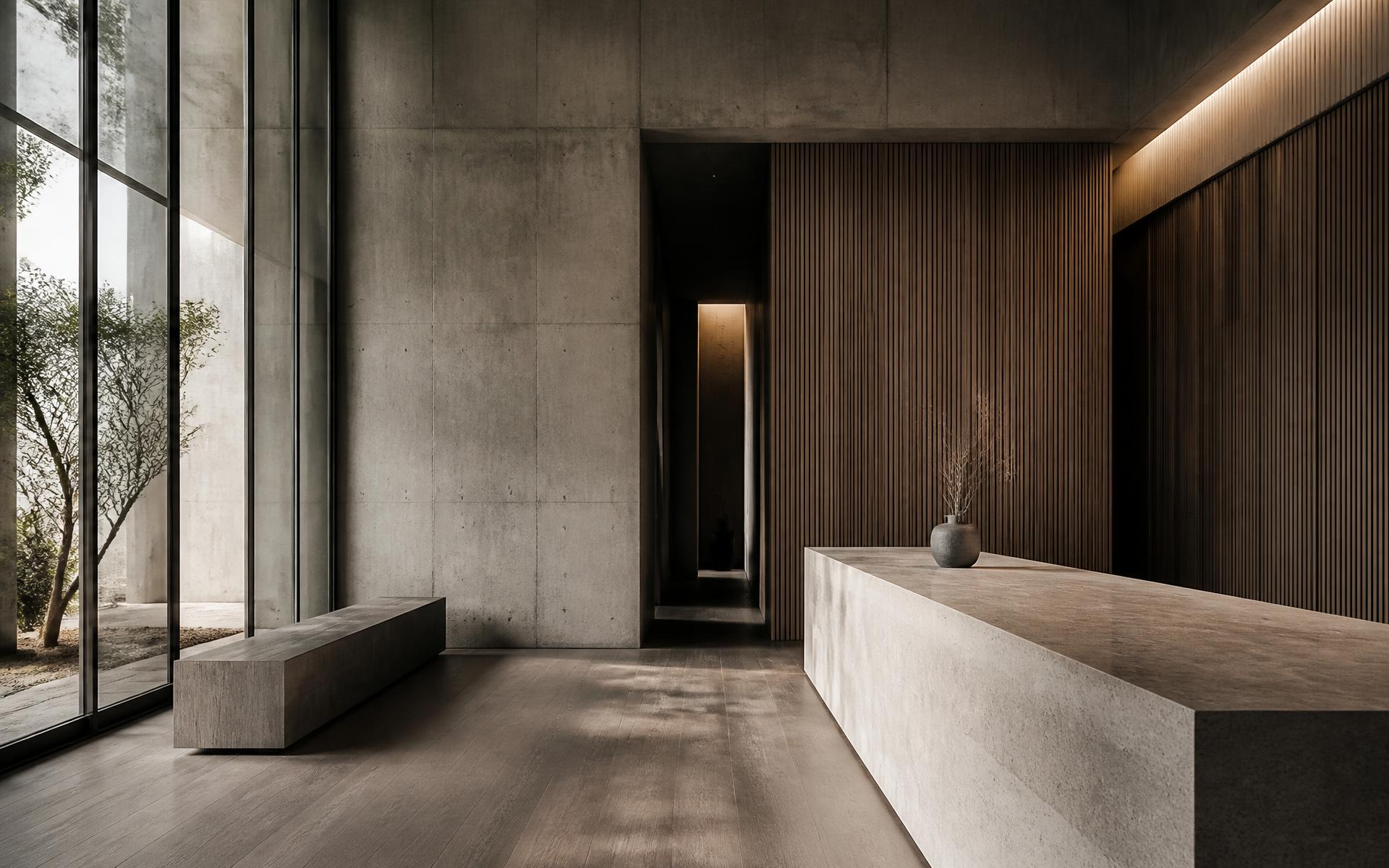 Minimal concrete and oak interior by K Design & Contracting