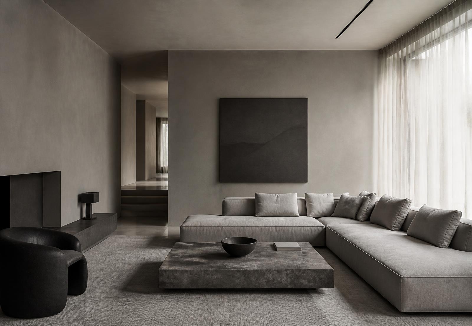 Monochrome living space delivered by K Design & Contracting